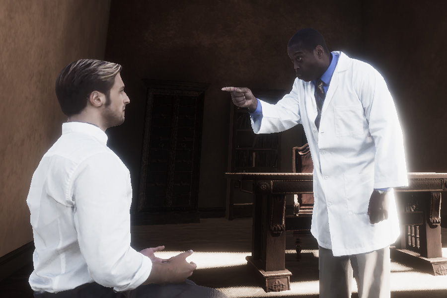Sebastian (Michael DeBartolo speaks with a Doctor (Tommie Moore)